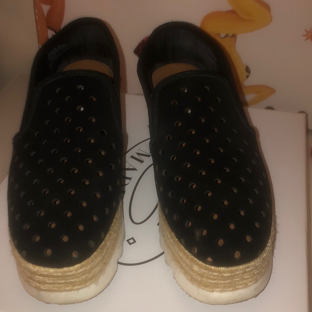 Steve madden black suede cut out slip on wedges